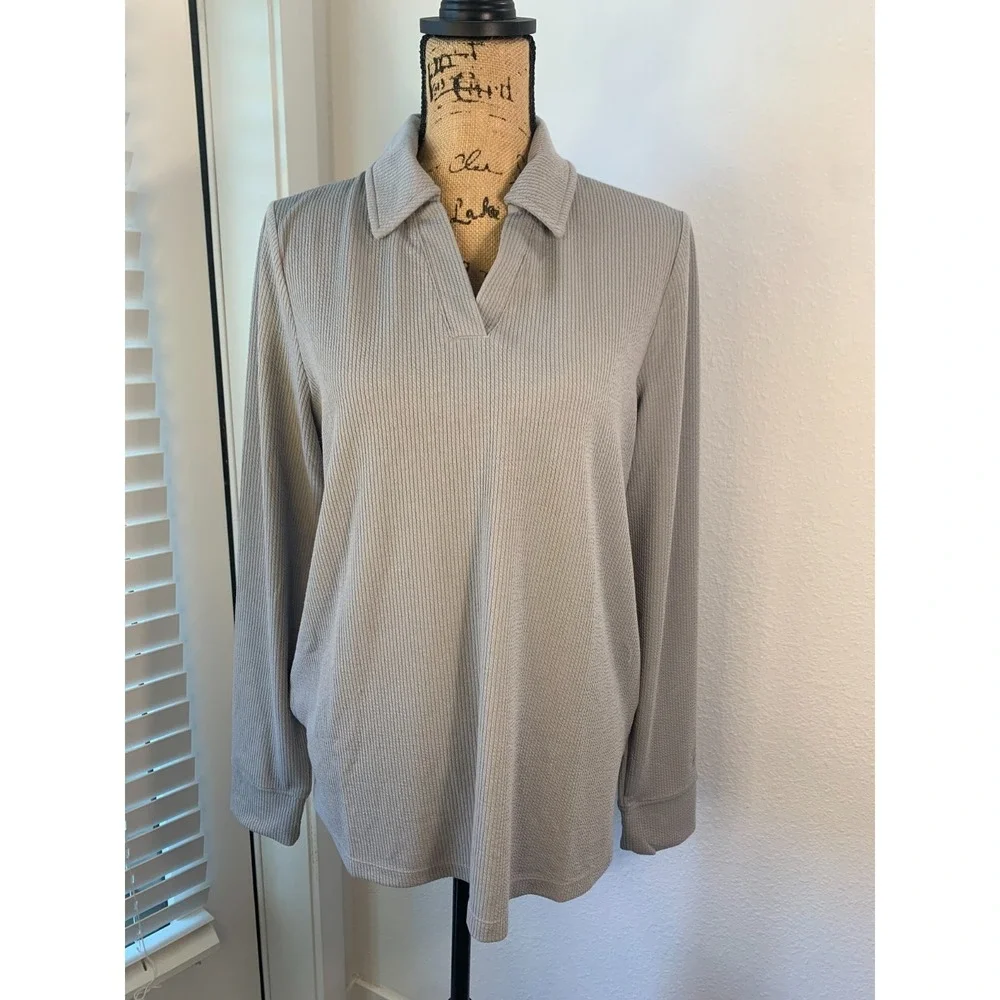 (H-237) Cuddl Duds Lounge Set Women TS Gray 2PC Top & Pants Soft Stretch QVC New